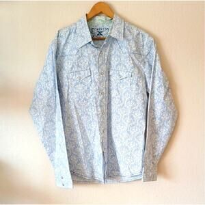 Wrangler Twenty X 20X Blue And White Print Pearl Snap Western Button Up